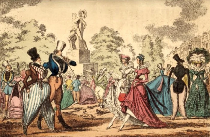 Hyde Park Corner in 1822 by Cruickshank fromThe story of the London parks Larwood 18742